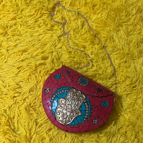 Ramla Red Mosaic Bag with Gold and Turquoise Accents